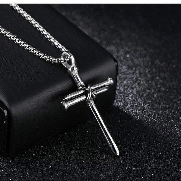 Vintage Nail Cross Necklace (Black)