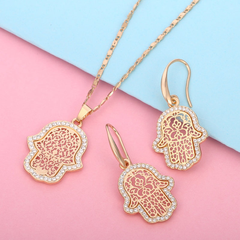 Hamsa hand Pendant Necklace and Earing Sets