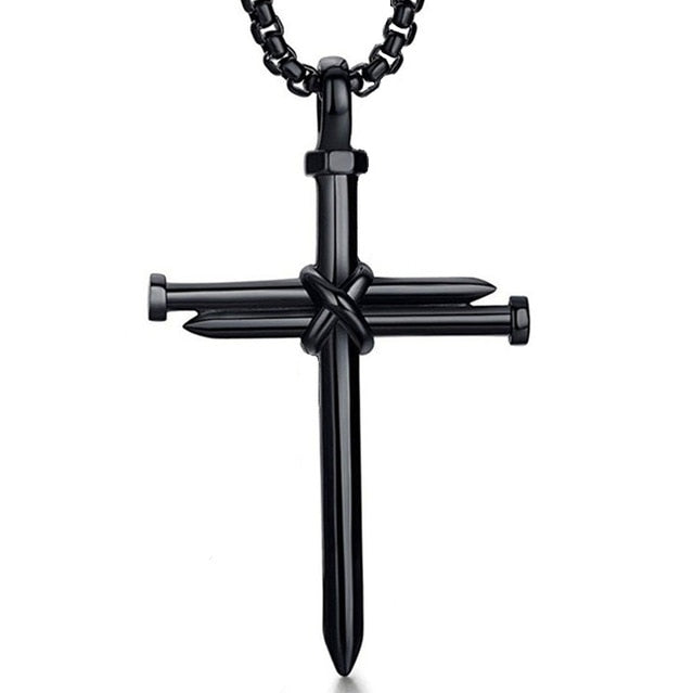 Vintage Nail Cross Necklace (Black)